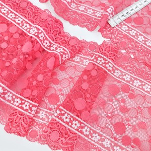 Déstock 7.2m dentelle élastique douce fluide rose largeur 16.5cm