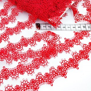 Destock 21m dentelle guipure fine haute couture rouge largeur 3cm