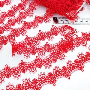 Destock 10.4m dentelle guipure fine haute couture rouge largeur 3cm