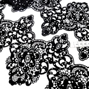 Destock 5m dentelle guipure avec strass douce fluide haute couture noire largeur 18cm