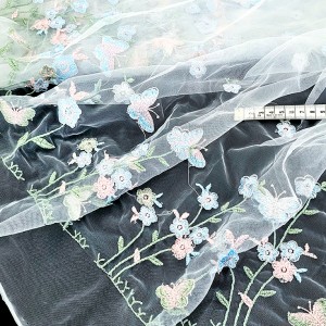 Destock 2.4m tissu dentelle broderie tulle extra fin brodé souple largeur 165cm