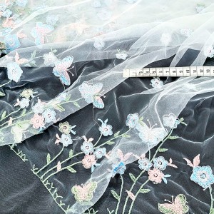 Destock 1.2m tissu dentelle broderie tulle extra fin brodé souple largeur 165cm