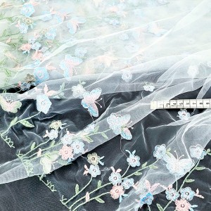 Destock 1.1m tissu dentelle broderie tulle extra fin brodé souple largeur 165cm