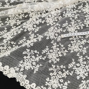 Destock 1.1m dentelle tulle brodé broderie en coton ivoire largeur 133cm 