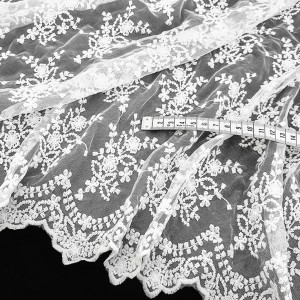 Destock 1m tissu dentelle broderie tulle extra fin brodé souple écru largeur 1639cm
