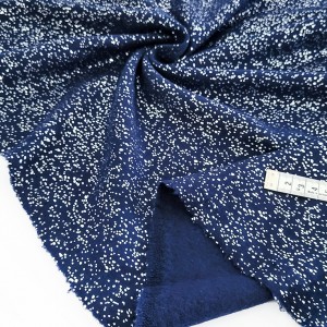 Destock 2.1m tissu jersey sweat coton molletonné pois argenté fond marine largeur 165m 