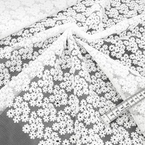 Destock 0.8m+0.5m tissu dentelle broderie tulle brodé doux blanc largeur 68cm