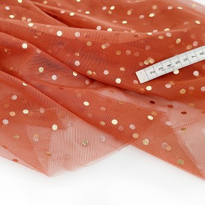 Déstock 2.95m tissu tulle souple rouille pois doré largeur 160cm