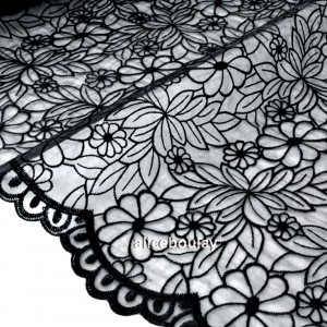 Destock 1.9m tissu broderie organza brodé souple noir largeur 130cm