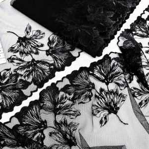 Destock 4.3m dentelle broderie tulle brodé fine haute couture largeur 18cm