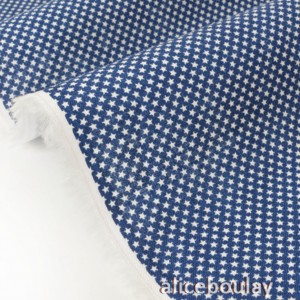 Tissu lin et coton fluide étoiles blanches fond marine x 50cm 