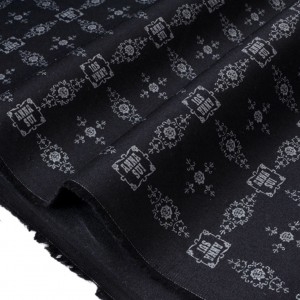 Tissu américain gabardine coton vintage argenté fond noir x 50cm 