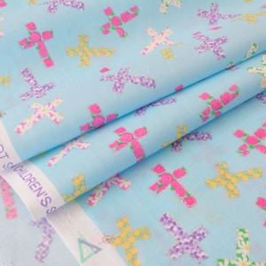 Tissu américain patchwork-Thème Pâques croix fleuri multicolores argenté x 50cm 