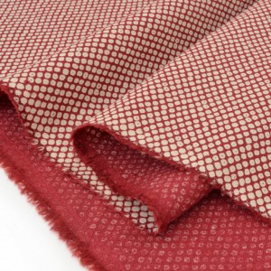 Tissu japonais lin fluide lourd géométrique beige fond rouge foncé x50cm 
