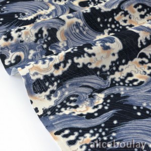Tissu japonais coton dobby traditionnel vague beige orageux x50cm 