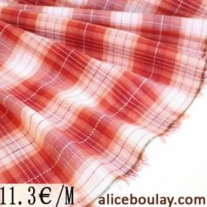 Tissu piqué de coton écossais tissé extra-doux rouge x 10cm