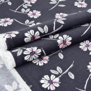 Tissu velours milleraies doux fleuri rose argenté sur fond gris x 50cm 
