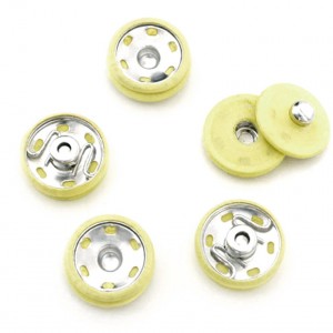 Lot de 4 boutons de pression recouvert 2cm à coudre jaune pâle