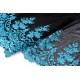 Tissu haute couture tulle brodé broderie festonnés fluide turquoise noir x 50cm