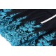 Tissu haute couture tulle brodé broderie festonnés fluide turquoise noir x 50cm