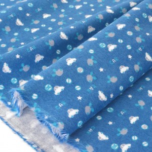 Tissu américain flanelle coton extra-doux peiti voiture et chien fond bleu x 50cm 