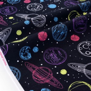 Tissu américain flanelle coton extra-doux les étoiles de l'univers fond noir x 50cm 