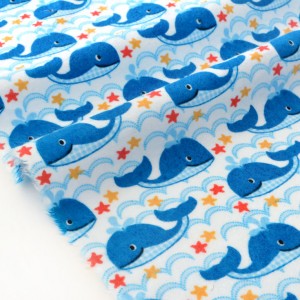 Tissu américain flanelle coton extra-doux baleine bleu 90cm