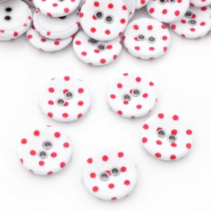 Lot de 5 boutons recouvert 2 trous blanc pois rouge taille 1.8cm 