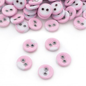 Lot de 5 boutons recouvert 2 trous rose pois blanc taille 1.2cm 