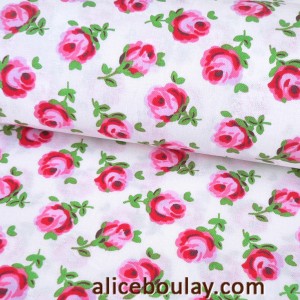 Tissu CATH KIDSTON fin coton roses rouges sur fond blanc x 50cm