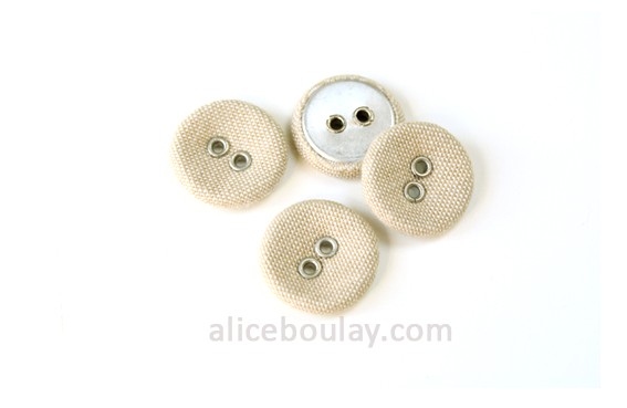 Bouton recouvert 2 trous 15mm beige