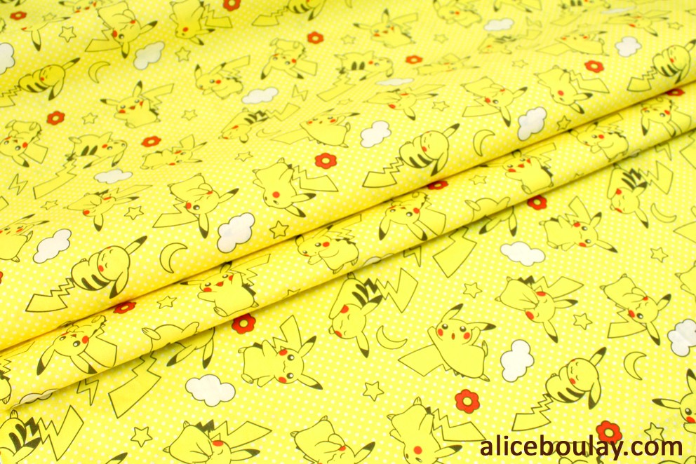 Tissu Japonais Pikachu jaune