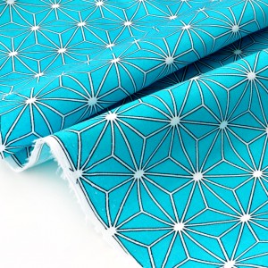 Tissu japonais coton doux étoiles asanoha turquoise x 50cm