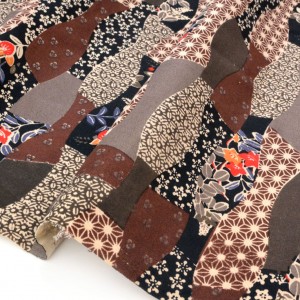 Tissu Japonais coton raide motif traditionnel ton marron x 50cm