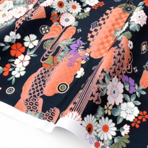 Tissu japonais coton popeline doux motif traditionnel fleuri fond noir x 1 mètre