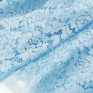 Destock 2.1m tissu dentelle brodé fluide bleu largeur 95cm 