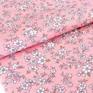 Destock 2m tissu popeline coton soyeux fleuri rose largeur 145cm