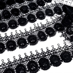 Destock 13m dentelle guipure fine haute couture noir largeur 4.4cm
