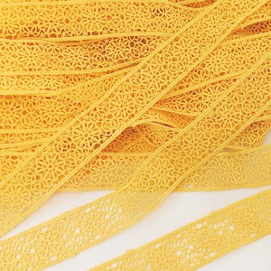 Destock lot de dentelle guipure polyester jaune largeur 2.3cm