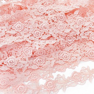Destock 14.5m dentelle guipure polyester rose largeur 3.6cm
