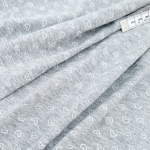 Destock 1m tissu jersey coton doux gris motif coeur largeur 187cm 