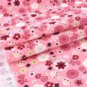 Destock 2m tissu velours milleraie coton fleuri rose largeur 109cm