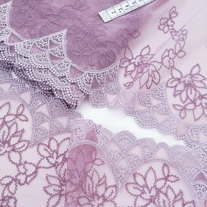 Destock lot 7m dentelle broderie tulle brodé fine haute couture vieux rose largeur 22cm