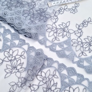 Destock lot 4.7m dentelle broderie tulle brodé fine haute couture grise largeur 22.2cm
