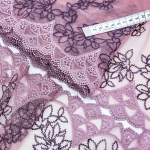 Destock lot 7m dentelle broderie tulle brodé fine haute couture vieux rose largeur 21.6cm