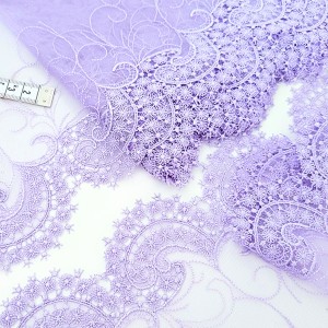 Destock 4m dentelle broderie tulle brodé fine haute couture mauve largeur 21.5cm