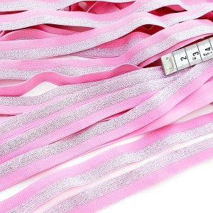 Destock lot 12.9m ruban élastique plat souple rose argenté largeur 1.5cm