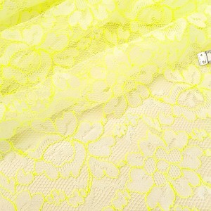 Déstock 2.3m tissu dentelle de calais fin fluide haute couture jaune fluo largeur 156cm
