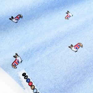 Destock 2.18m tissu coton soyeux chien anglais fond bleu chiné largeur 150cm 