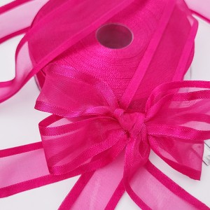 Déstock 1 rouleau 45m ruban organza bords satin rose largeur 26cm